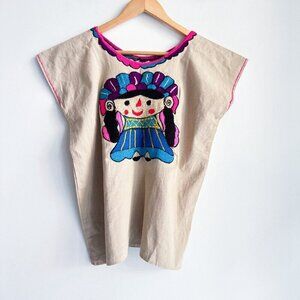 Vintage Ethnic Embroidered Short Sleeve Top S